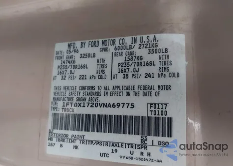 1997 Ford F-150 Standard/Xl/Xlt from USA, damaged, VIN 1FTDX1720VNA69775